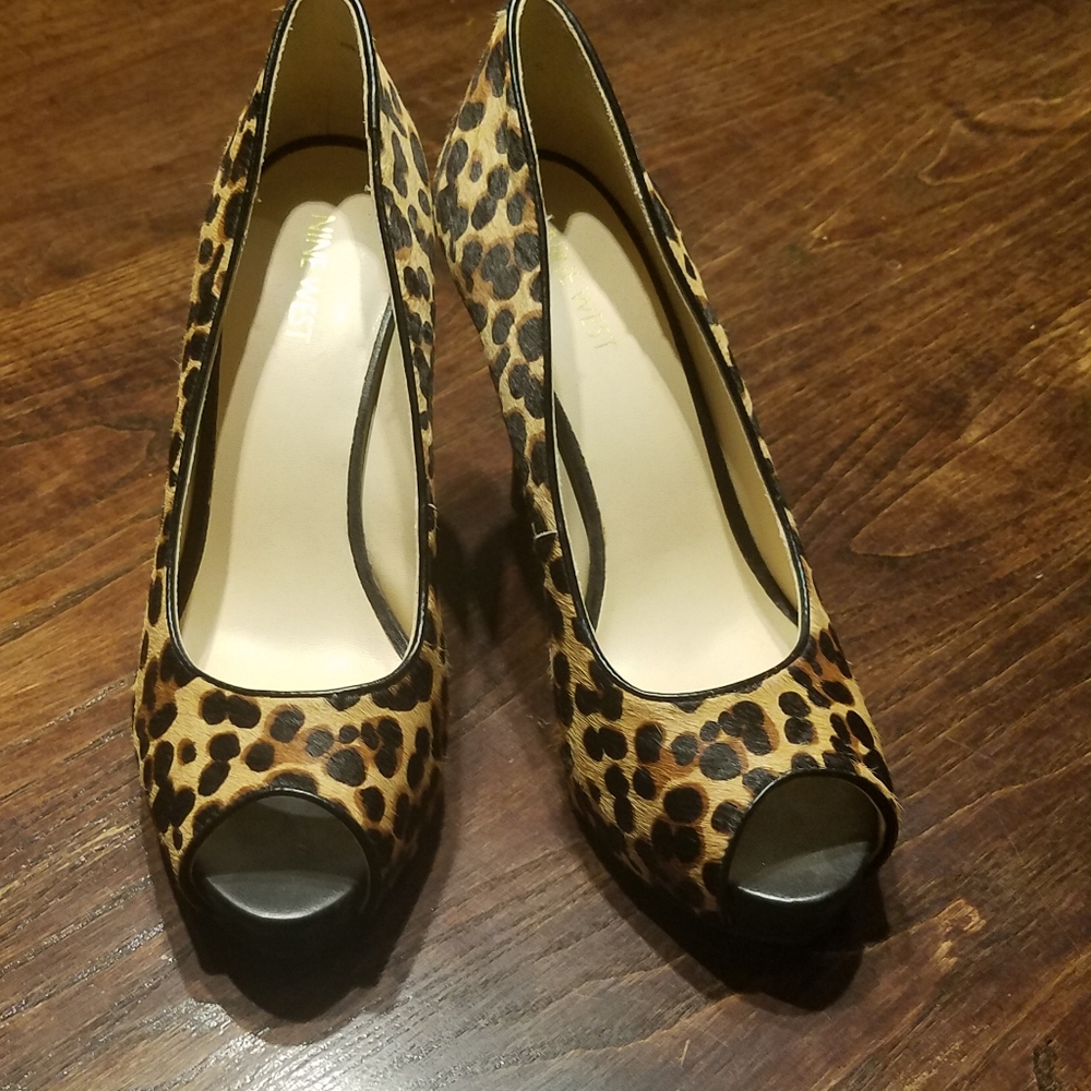 Leopard Pony Hair Peep Toe Heels